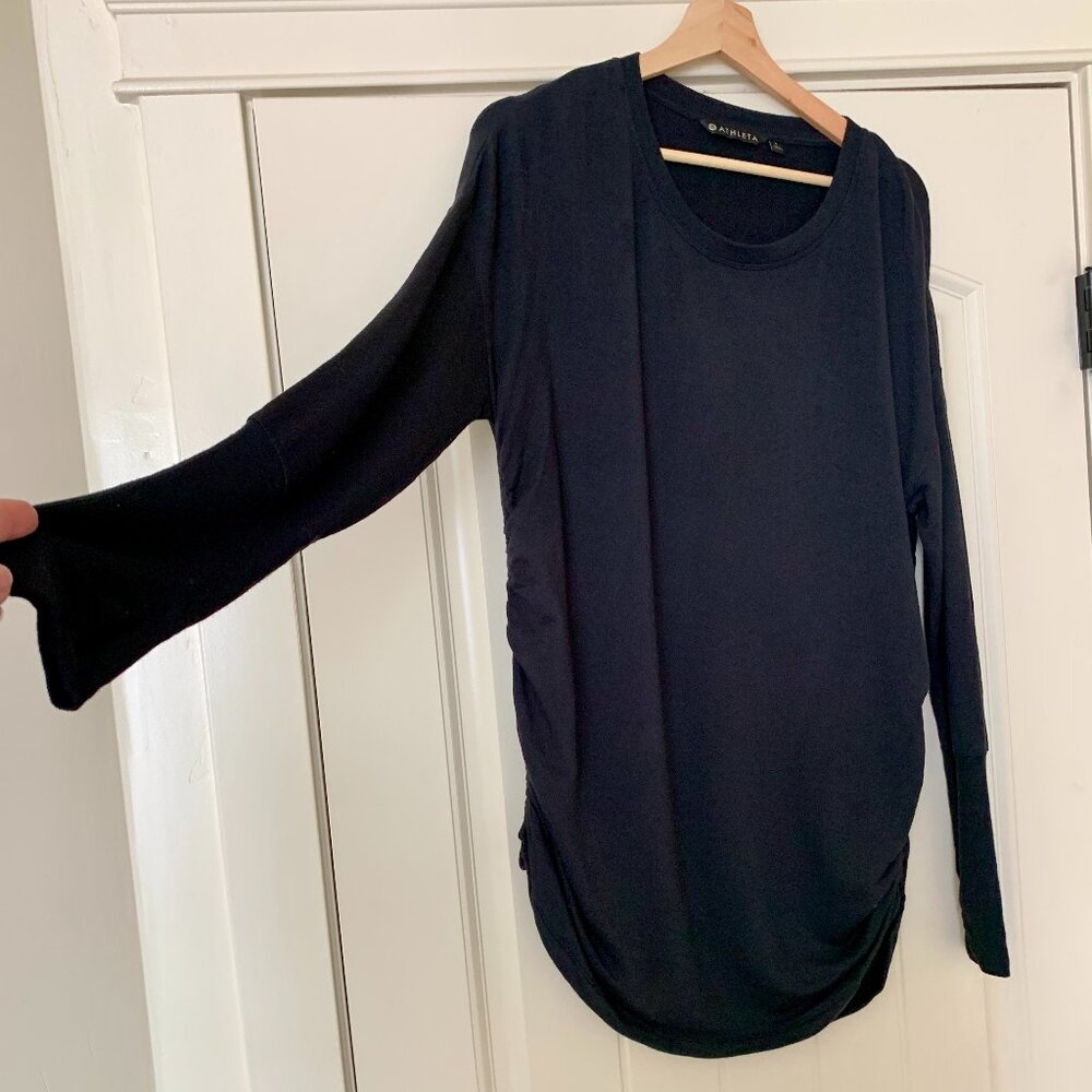 Athleta Rouched Side Long Sleeve TShirt with Ties, Size L